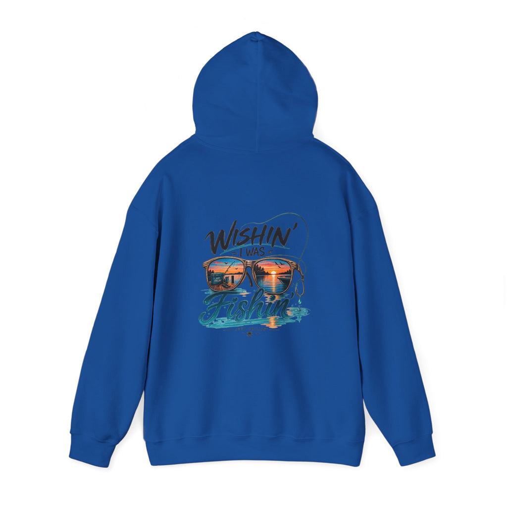 Fishing Hoodie - "Wishin' I Was Fishin'" Graphic Hooded Sweatshirt