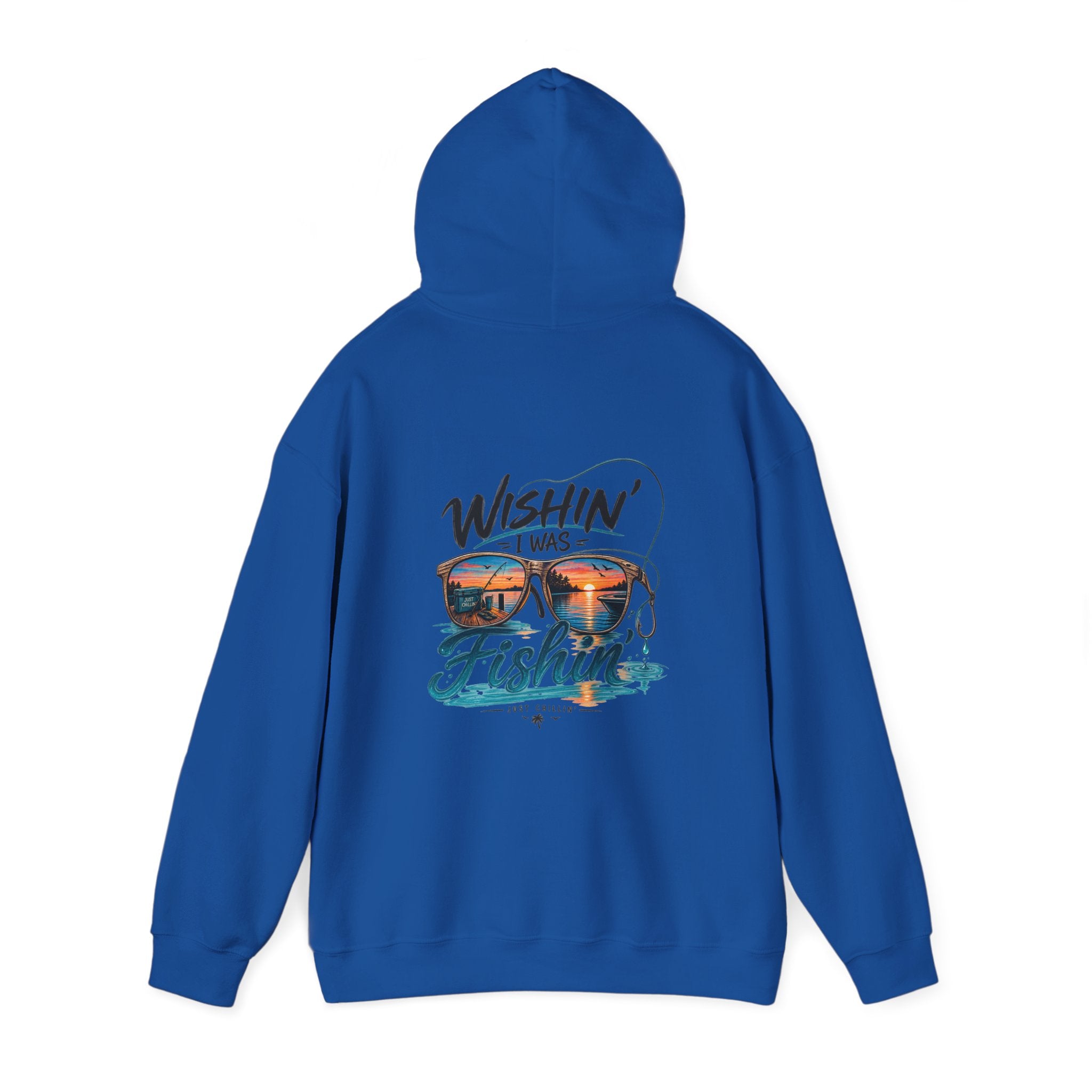 Fishing Hoodie - "Wishin' I Was Fishin'" Graphic Hooded Sweatshirt