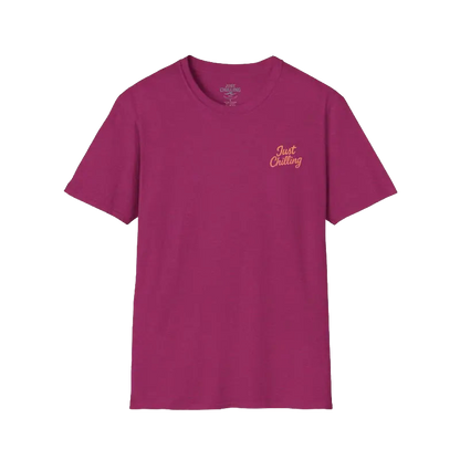 A red t-shirt with a small embroidered logo on the left side.