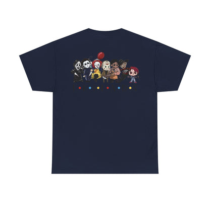 Creepy Friends Chibi Horror Tee – Funny Halloween Cartoon Villains T-Shirt, Unisex, Made in the USA
