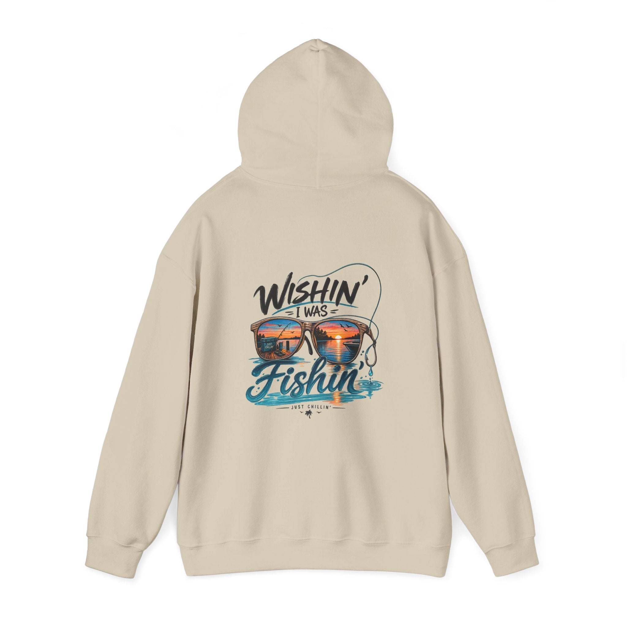 Fishing Hoodie - "Wishin' I Was Fishin'" Graphic Hooded Sweatshirt