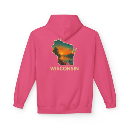 Wisconsin Scenic  Unisex Hoodie — State Silhouette Sunset Sweatshirt
