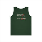 Tank Top — "Just a Friend. Who's a Girl. Not My Girlfriend." Retro Script Chest & Back Graphic
