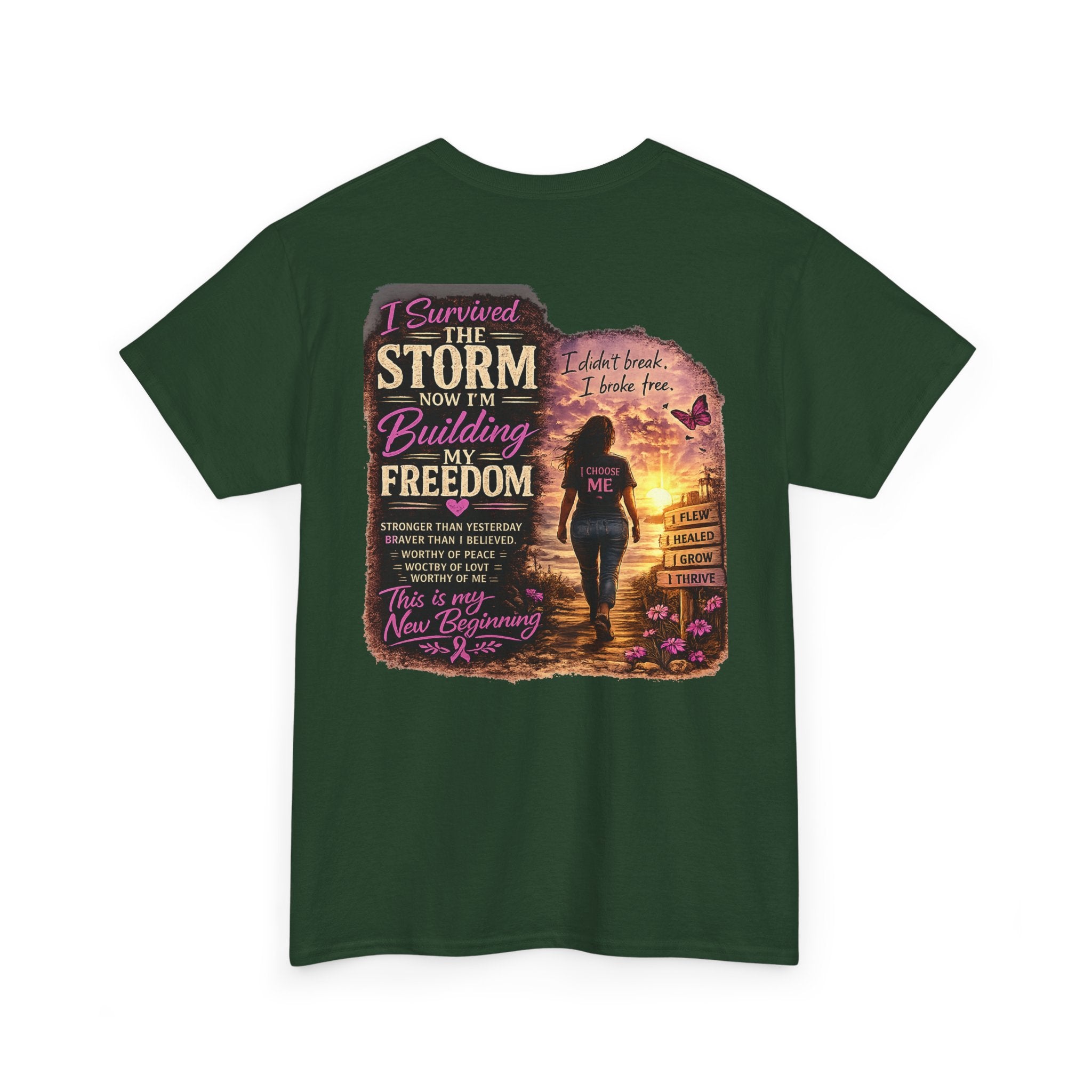 Inspirational Freedom Tee — "I Survived the Storm Now I'm Building Freedom"