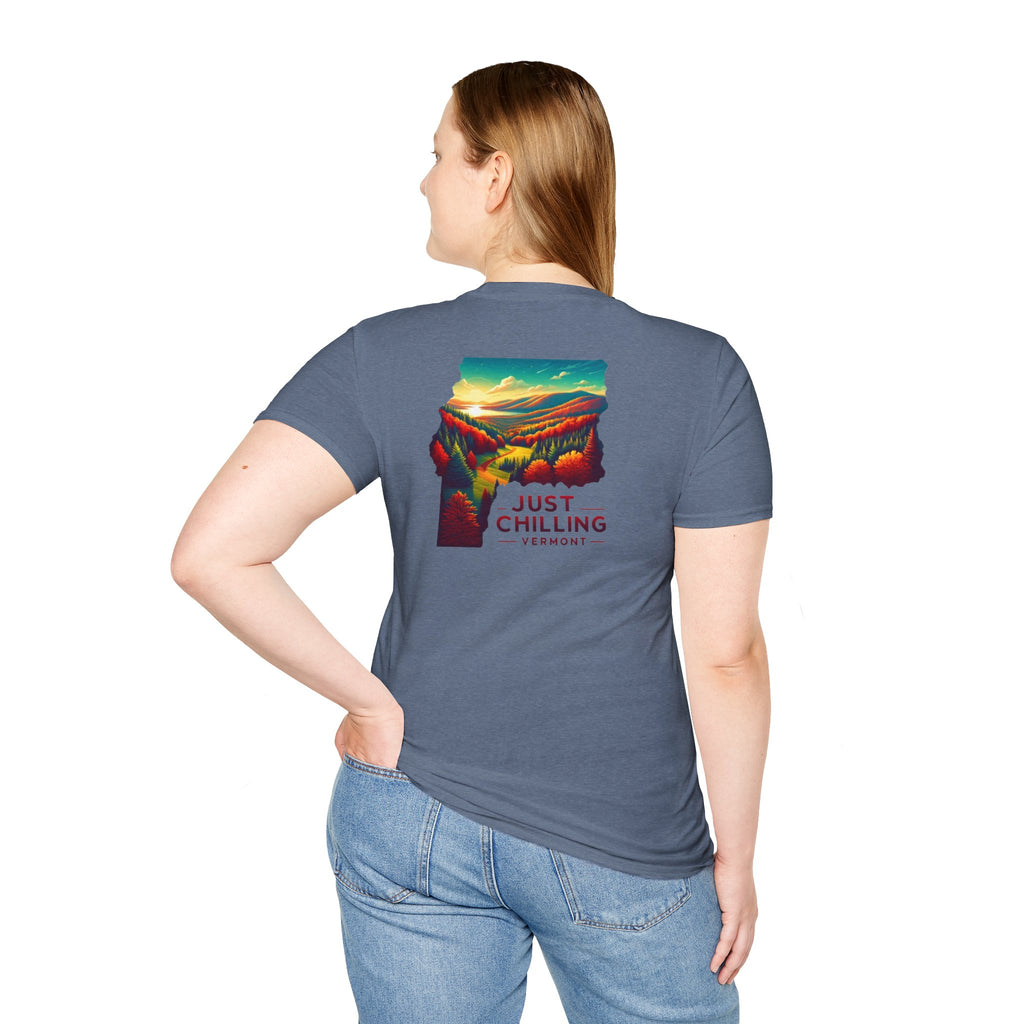 Just Chilling Unisex Softstyle T-Shirt, Casual Tee, Summer Wear, Vermont Graphic Tee, Relaxed Fit Shirt, Outdoor Adventure Top