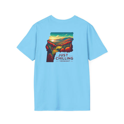 Just Chilling Unisex Softstyle T-Shirt, Casual Tee, Summer Wear, Vermont Graphic Tee, Relaxed Fit Shirt, Outdoor Adventure Top