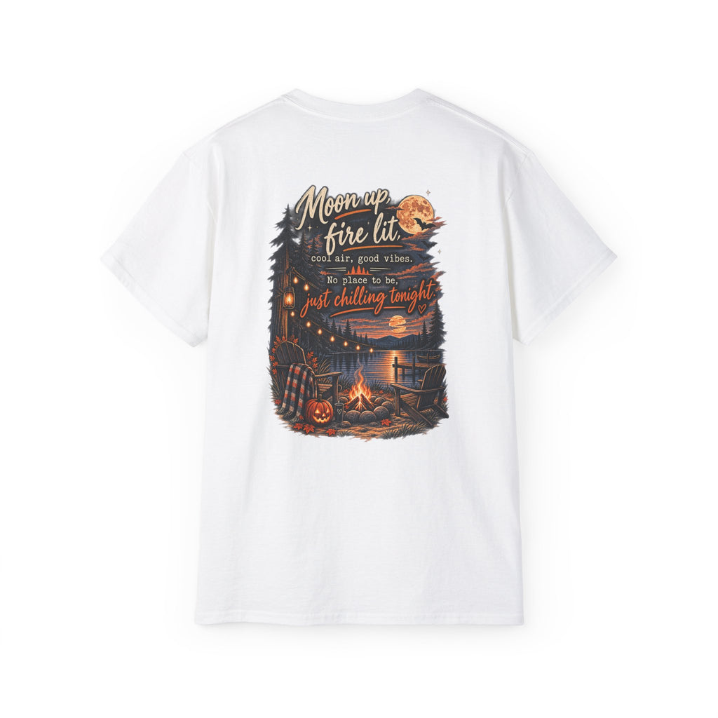 Campfire Night Tee — "Moon up, fire lit" Graphic T-Shirt
