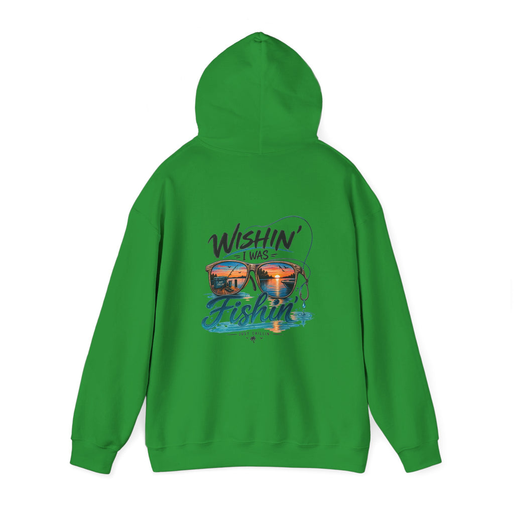 Fishing Hoodie - "Wishin' I Was Fishin'" Graphic Hooded Sweatshirt