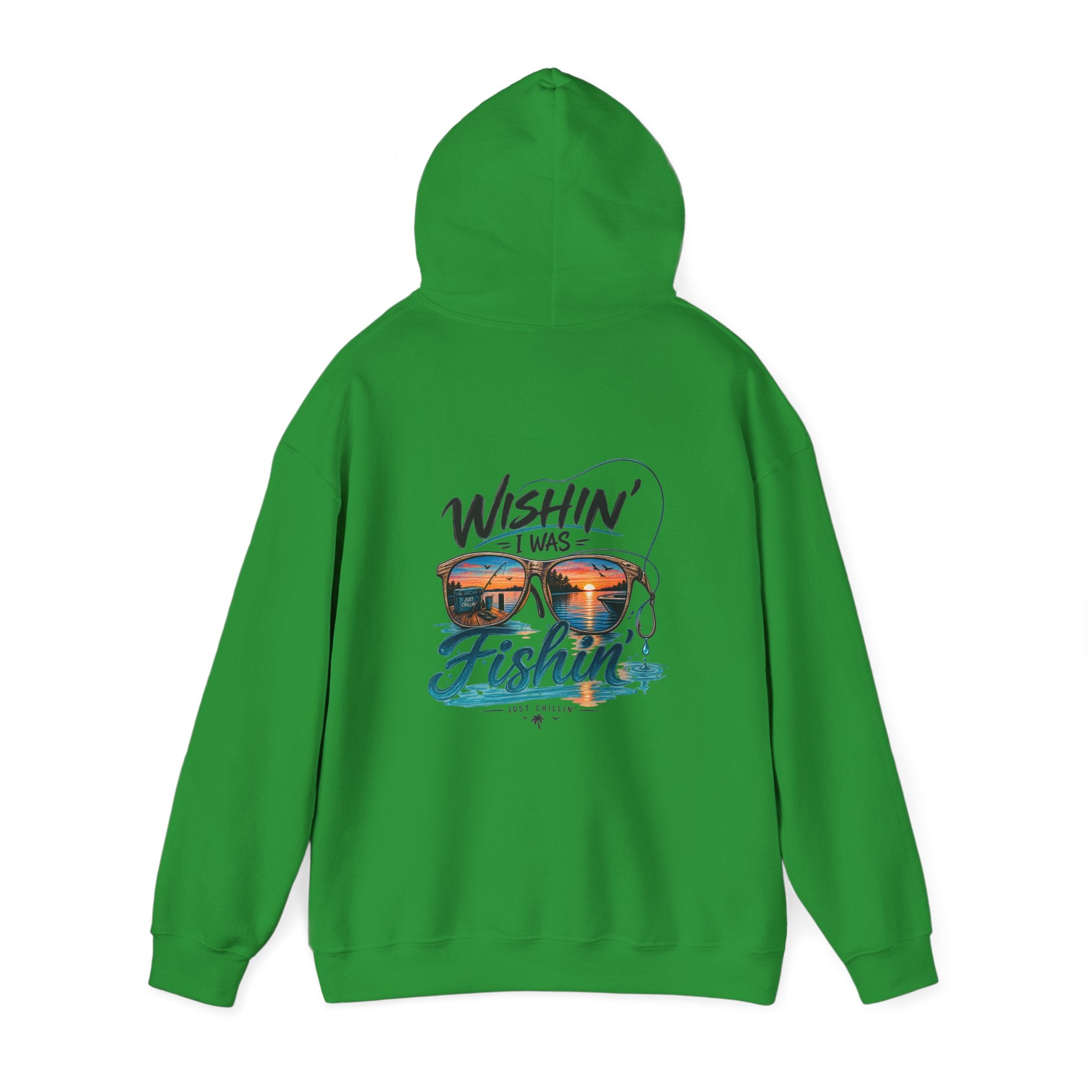 Fishing Hoodie - "Wishin' I Was Fishin'" Graphic Hooded Sweatshirt