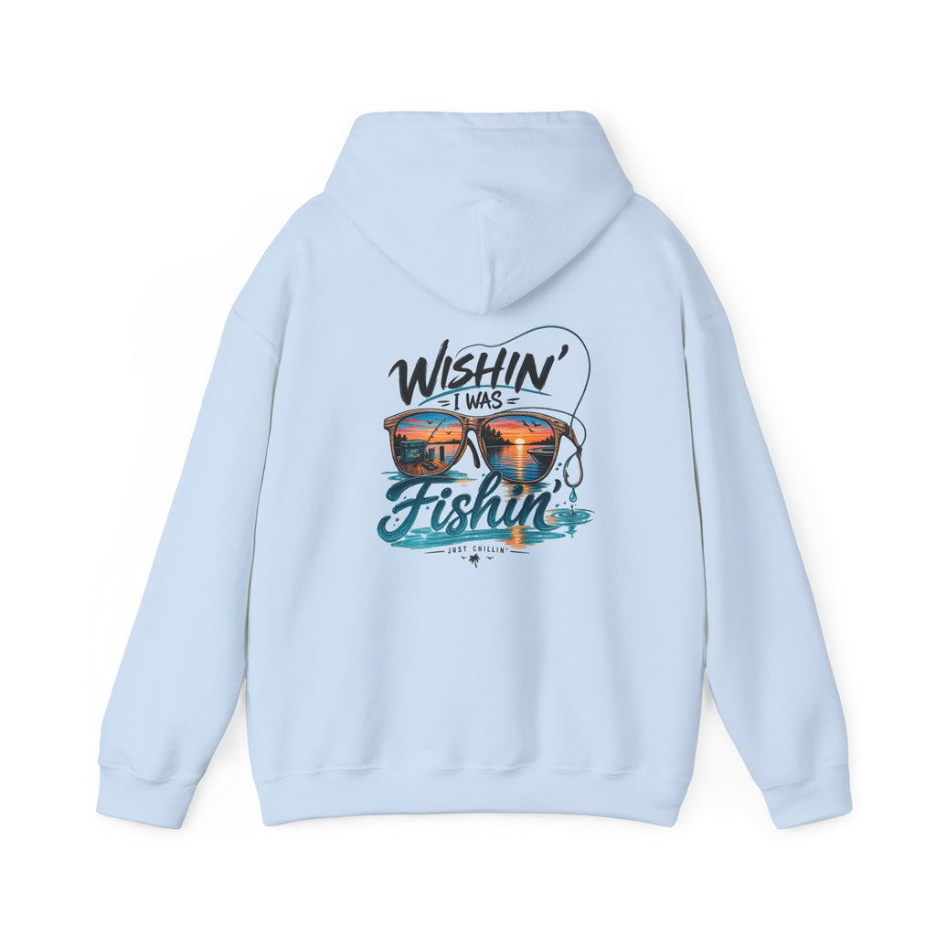 Fishing Hoodie - "Wishin' I Was Fishin'" Graphic Hooded Sweatshirt