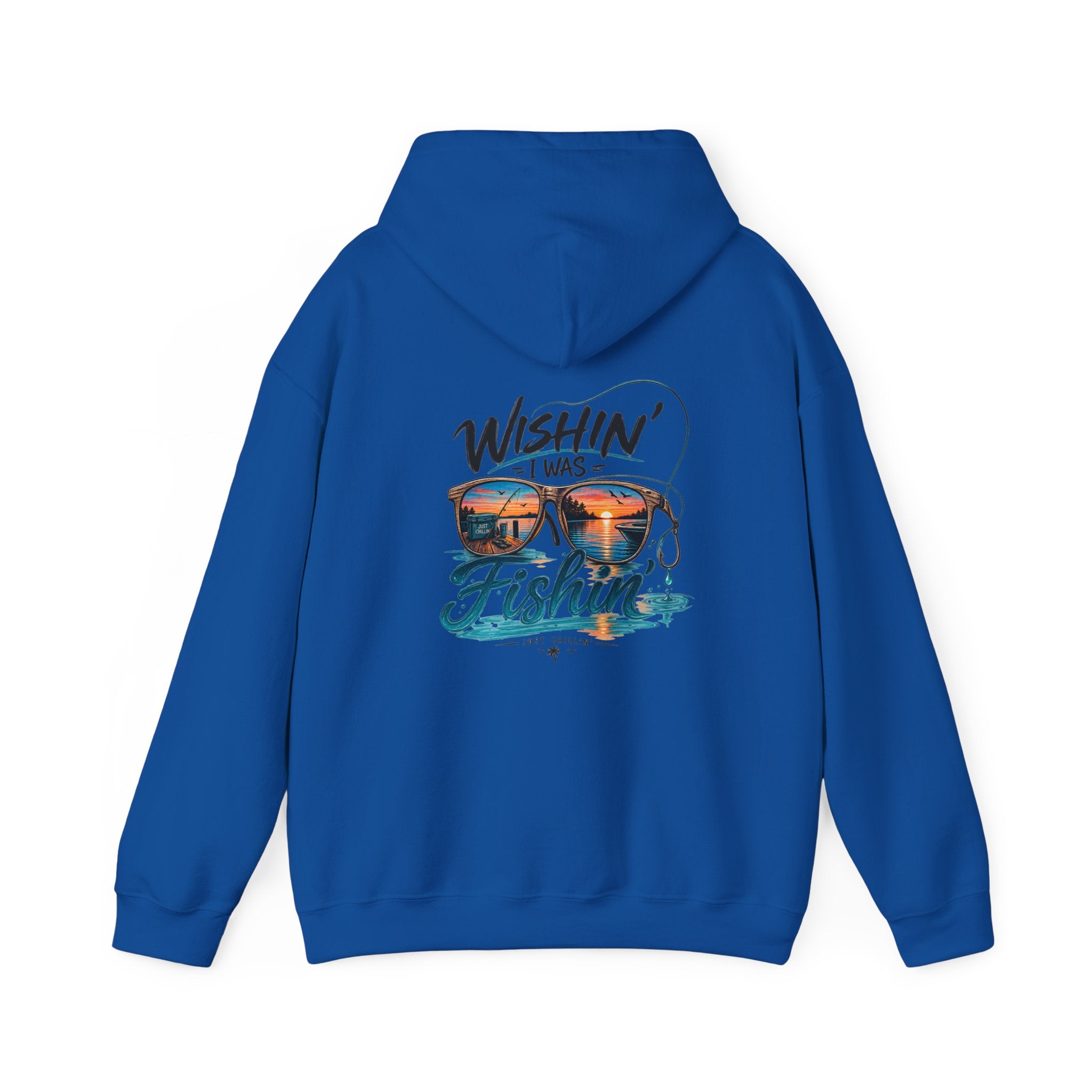 Fishing Hoodie - "Wishin' I Was Fishin'" Graphic Hooded Sweatshirt