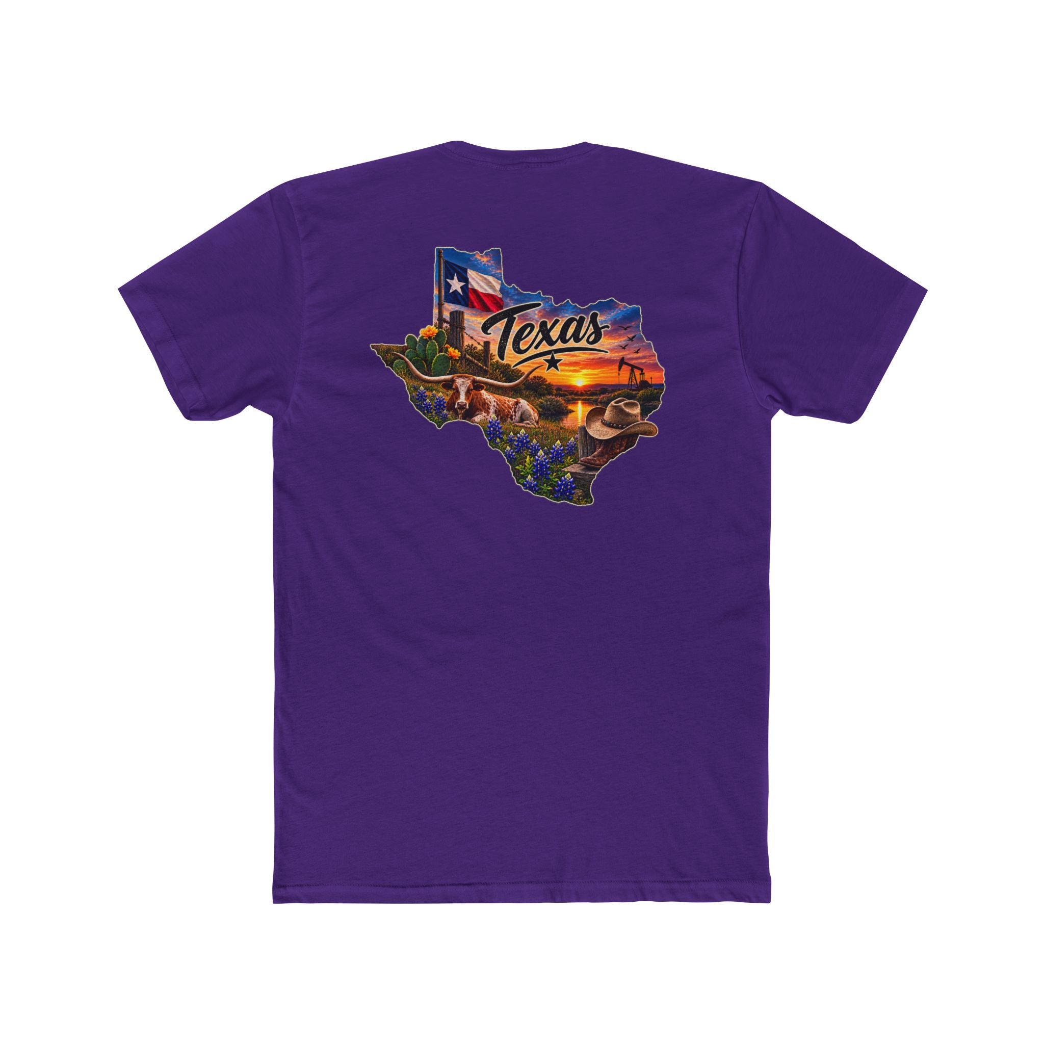 Texas State Map T-Shirt — Scenic Sunset & Flag Graphic