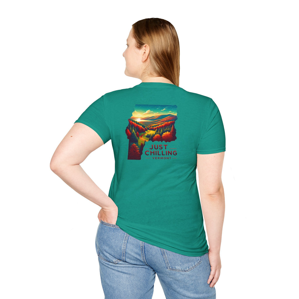 Just Chilling Unisex Softstyle T-Shirt, Casual Tee, Summer Wear, Vermont Graphic Tee, Relaxed Fit Shirt, Outdoor Adventure Top