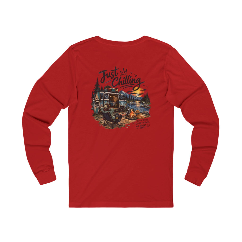 Long Sleeve Tee — "Just Chilling" Camper Van Camping Graphic