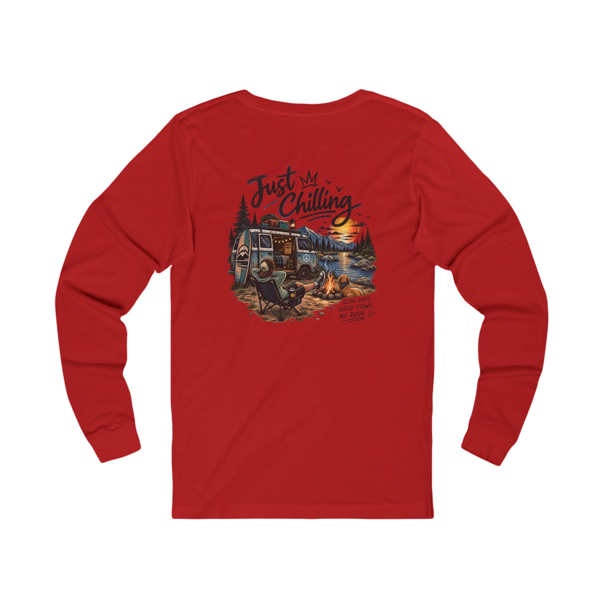 Long Sleeve Tee — "Just Chilling" Camper Van Camping Graphic