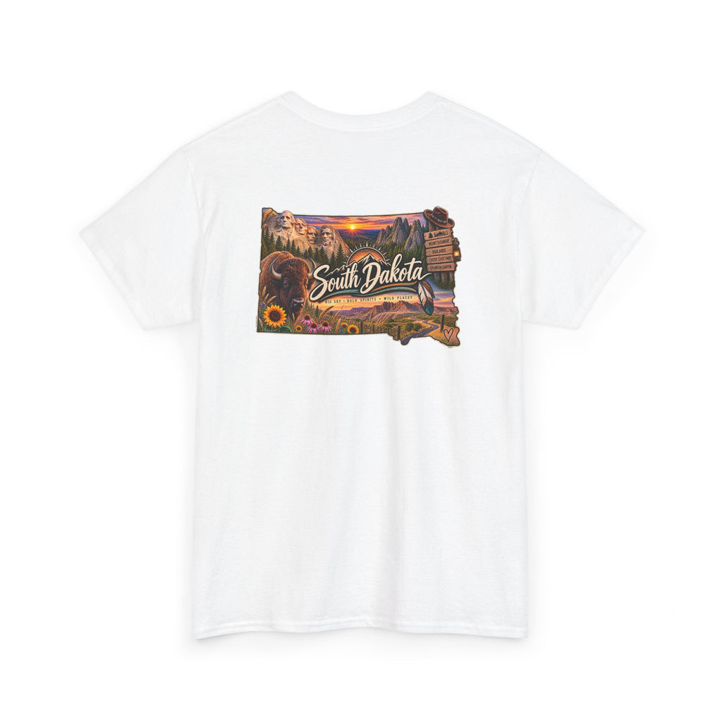 South Dakota State Map T-Shirt — Scenic Sunset & Sunflower Travel Tee