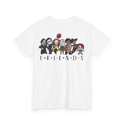 Creepy Friends Chibi Horror Tee – Funny Halloween Cartoon Villains T-Shirt, Unisex, Made in the USA