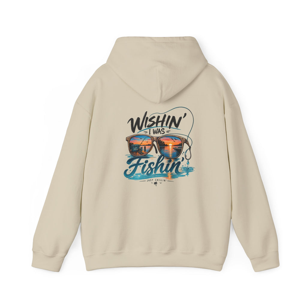 Fishing Hoodie - "Wishin' I Was Fishin'" Graphic Hooded Sweatshirt