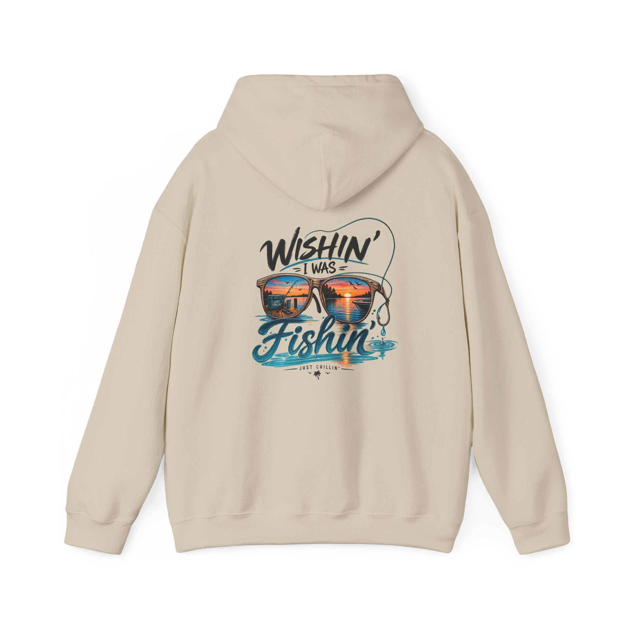 Fishing Hoodie - "Wishin' I Was Fishin'" Graphic Hooded Sweatshirt