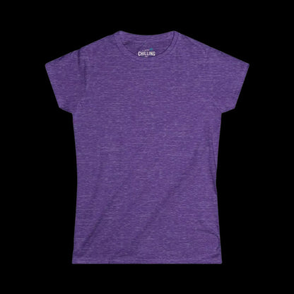 A purple t-shirt with a white logo on the left side of the chest.