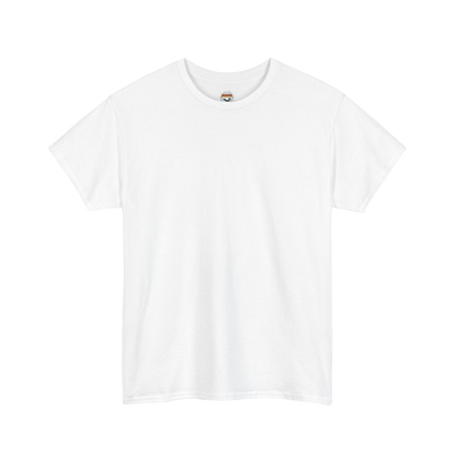 A plain white t-shirt against a black background.