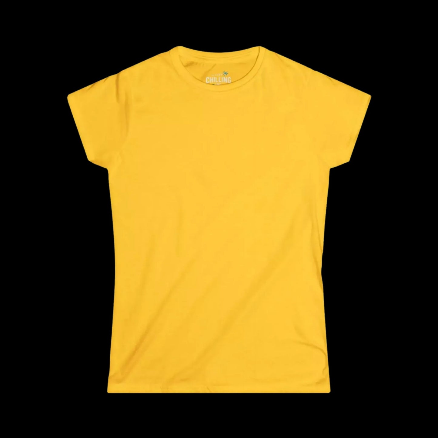 A plain yellow t-shirt against a black background.