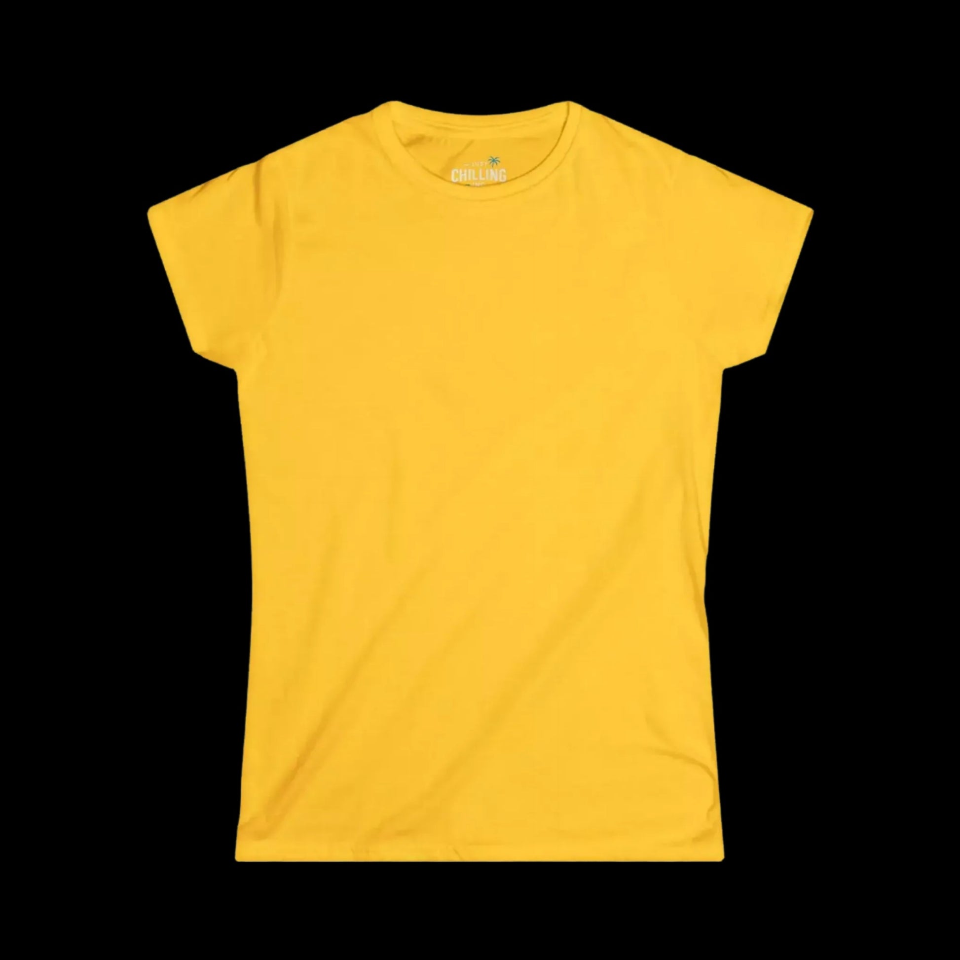 A plain yellow t-shirt against a black background.