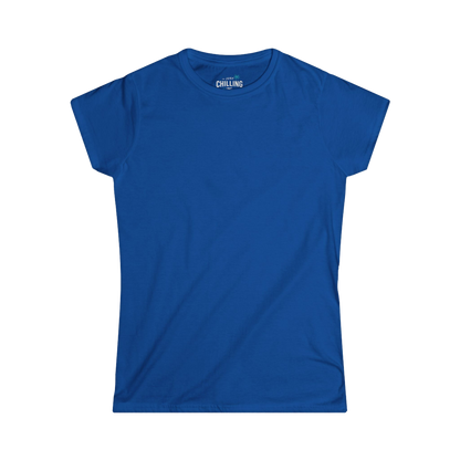 A plain, solid blue t-shirt is shown against a black background.