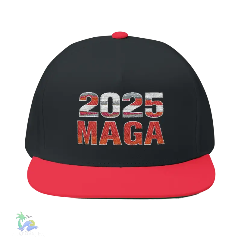 a black and red hat with the word maga printed on it