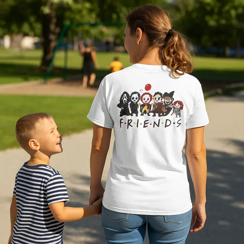 Horror Cartoon T-Shirt – Funny Halloween Tee With Creepy Friends Chibi Design - Just Chilling Inc.