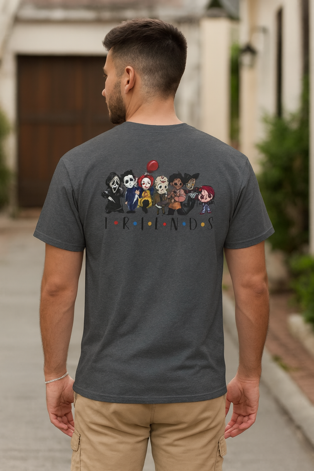 Creepy Friends Chibi Horror Tee – Funny Halloween Cartoon Villains T-Shirt, Unisex, Made in the USA