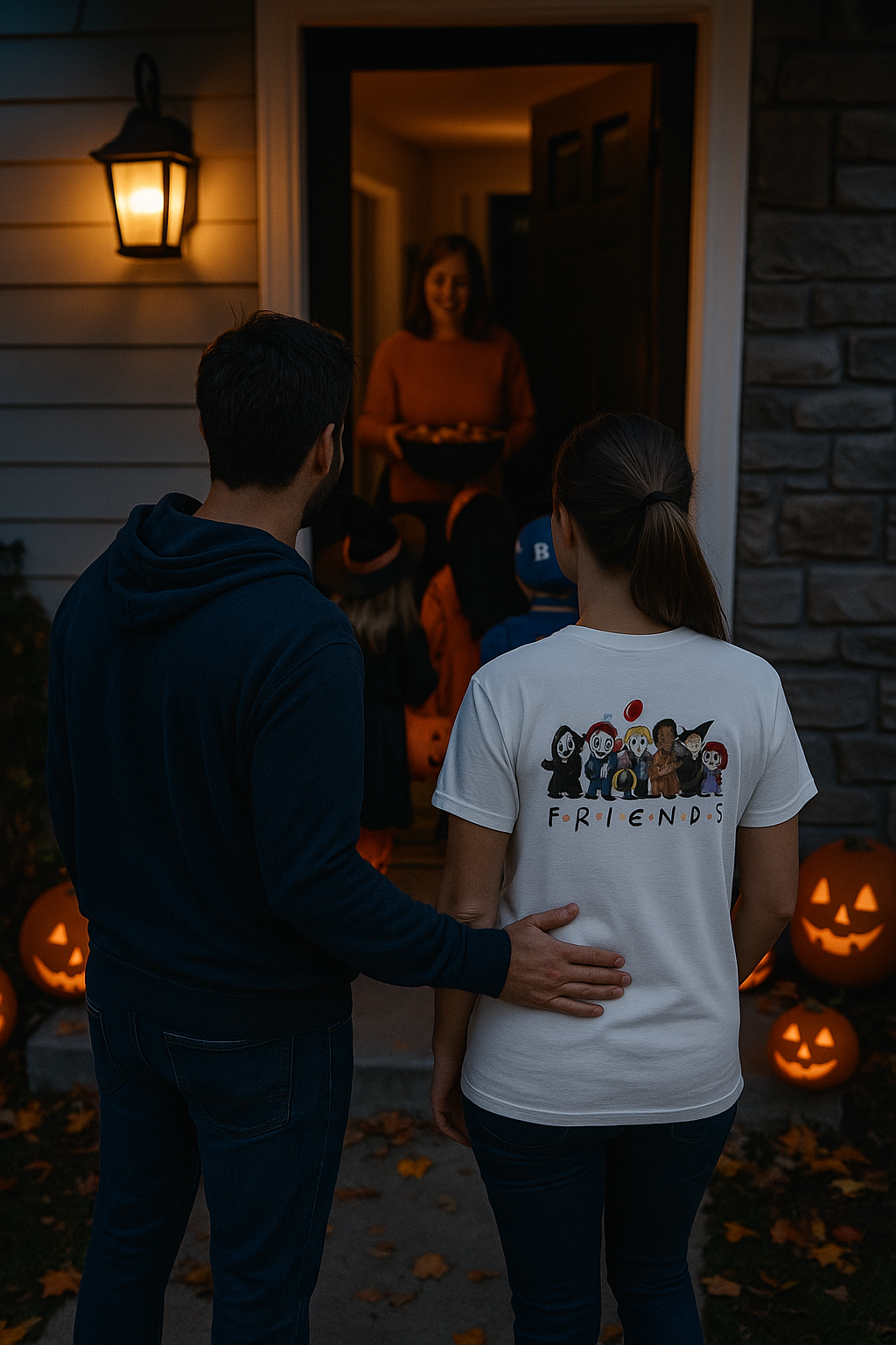 Creepy Friends Chibi Horror Tee – Funny Halloween Cartoon Villains T-Shirt, Unisex, Made in the USA
