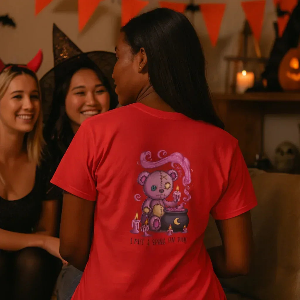 Voodoo Bear Tee – Cozy Witchy T-Shirt With Stitched Bear Design & Magical Vibes - Just Chilling Inc.