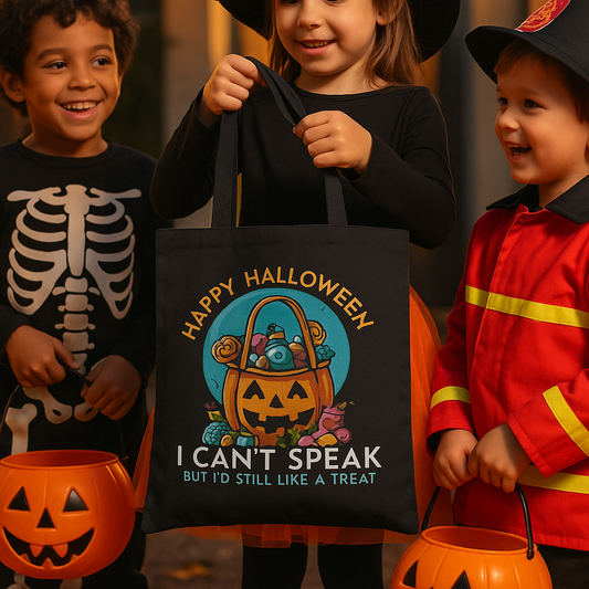 Inclusive Trick-or-Treat Tote Bag – “I Can’t Speak, But I’d Still Like a Treat” | Halloween Autism Awareness Bag