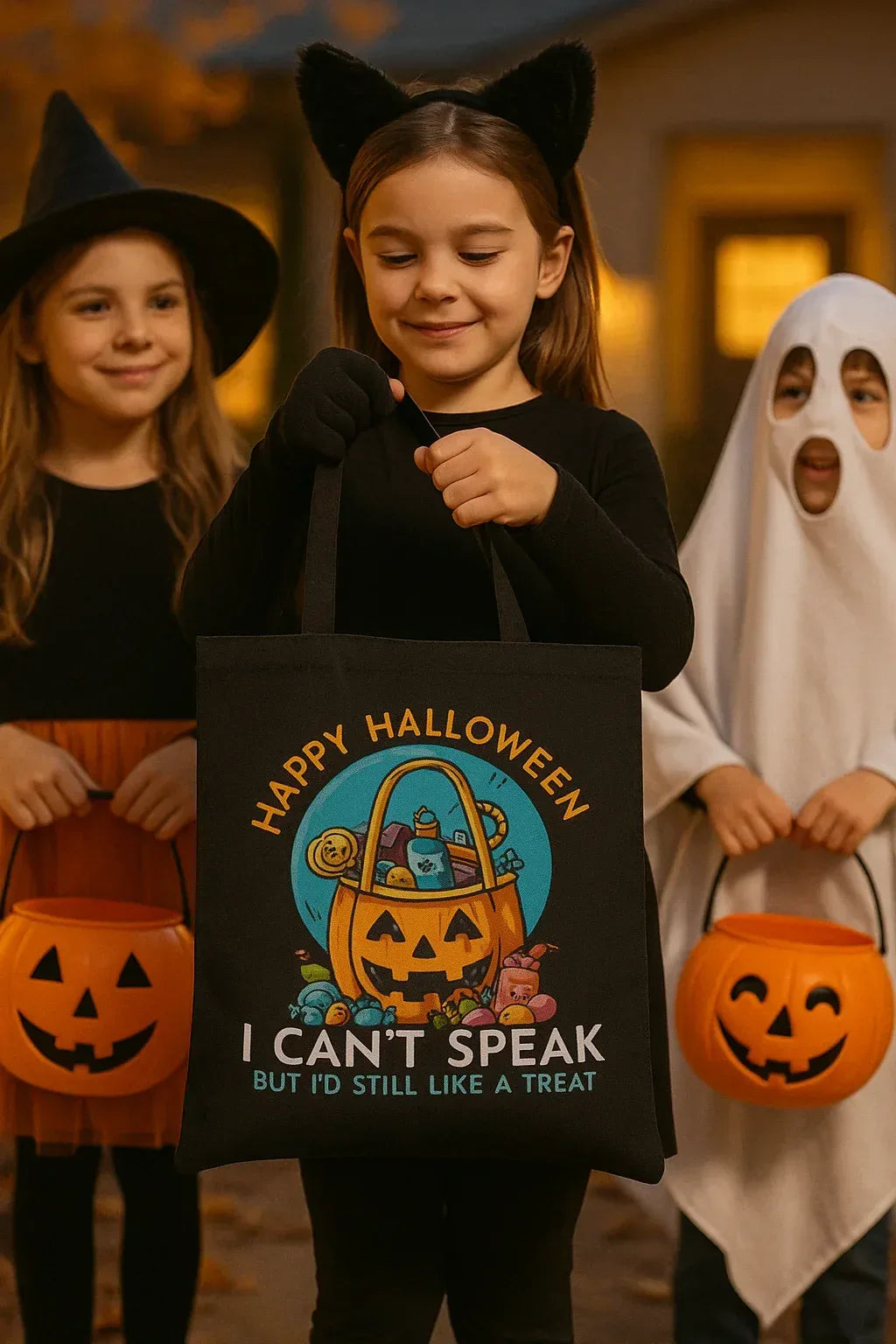 Cotton Canvas Tote | Heavy Duty Trick-or-Treat Bag with Printed Inclusive Message - Just Chilling Inc.