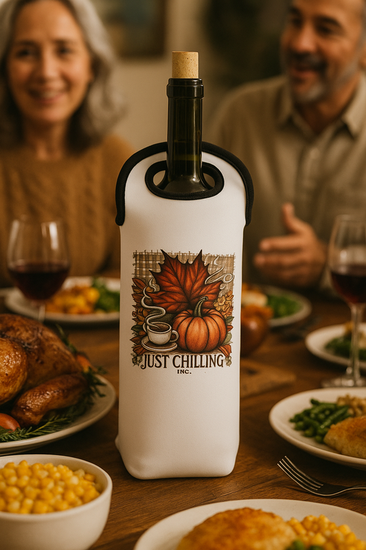 Wine Tote Bag - Fall Themed Custom Neoprene Wine Bottle Carrier With Soft Grip Handle