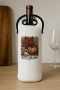 Wine Tote Bag - Fall Themed Custom Neoprene Wine Bottle Carrier With Soft Grip Handle - Just Chilling Inc.