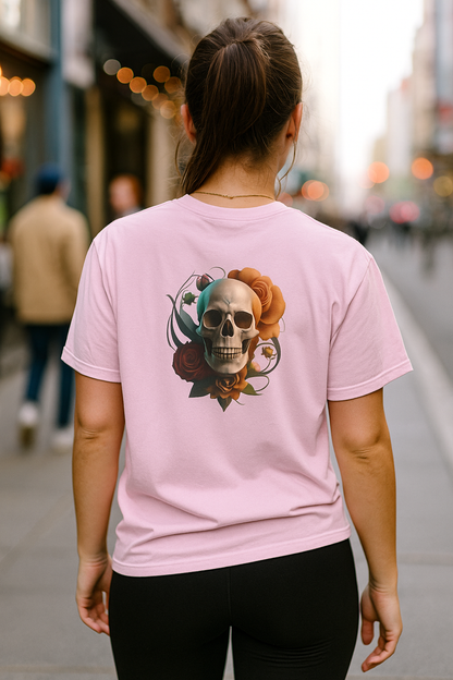 Women's V-Neck Tee – Slim Fit Skull Graphic Cotton T-Shirt | Breathable Casual Top