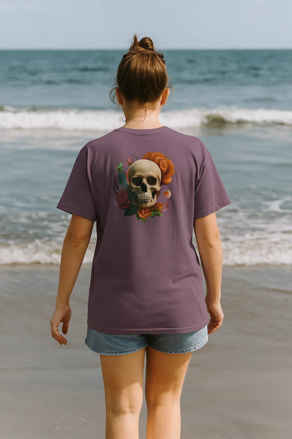 Women's V-Neck Tee – Slim Fit Skull Graphic Cotton T-Shirt | Breathable Casual Top - Just Chilling Inc.