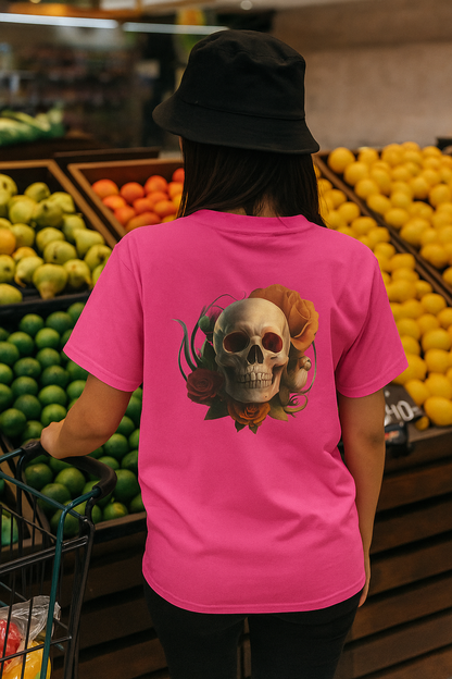 Women's V-Neck Tee – Slim Fit Skull Graphic Cotton T-Shirt | Breathable Casual Top