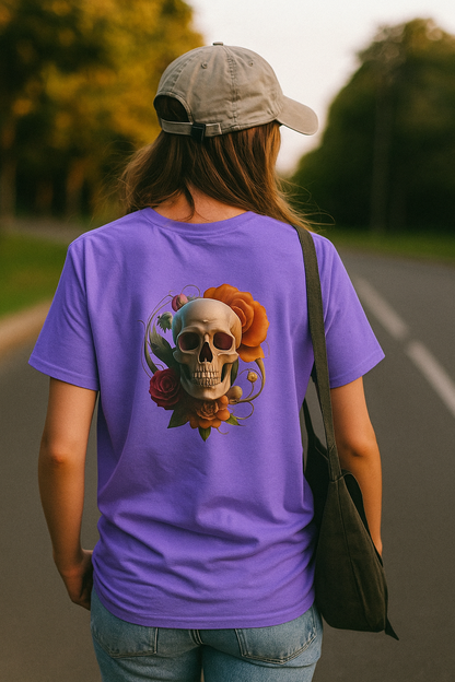 Women's V-Neck Tee – Slim Fit Skull Graphic Cotton T-Shirt | Breathable Casual Top