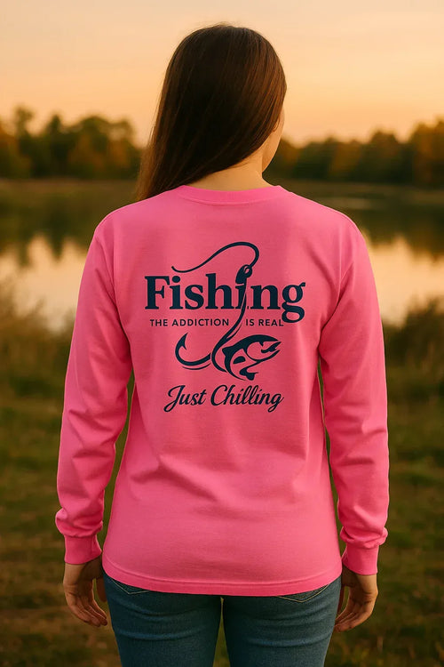 Cotton Long Sleeve Tee - Unisex Classic Fit Fishing Shirt With Durable Seams - Just Chilling Inc.