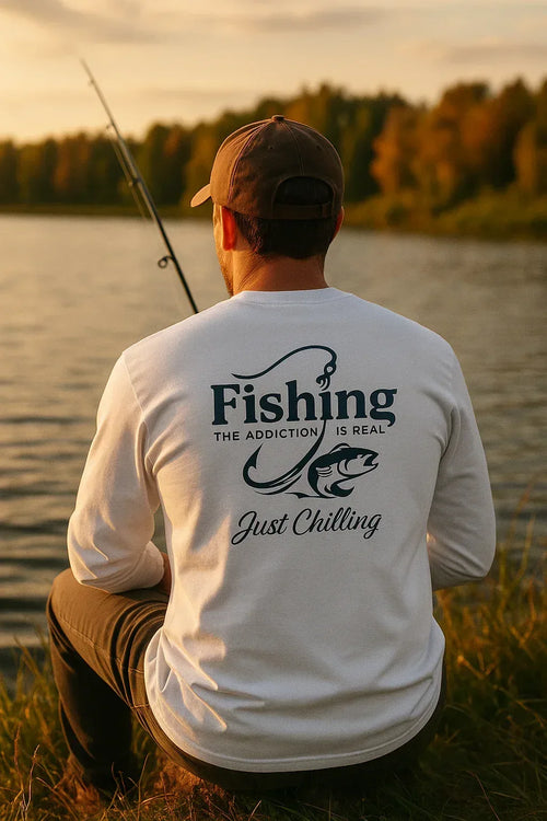 Cotton Long Sleeve Tee - Unisex Classic Fit Fishing Shirt With Durable Seams - Just Chilling Inc.