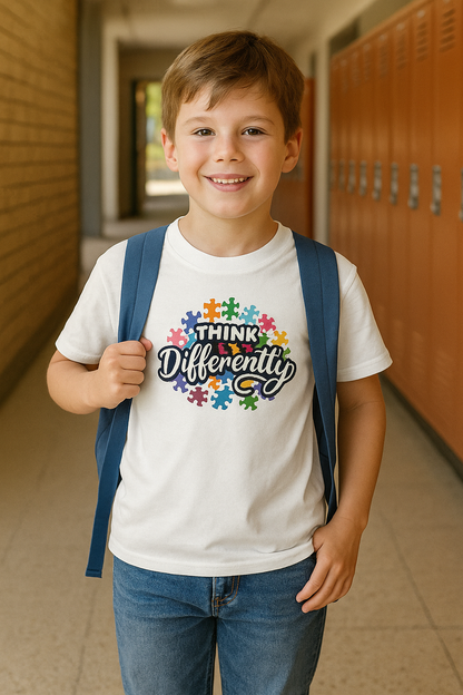 Autism Awareness Shirt Youth T-Shirt - Think Differently Cotton Tee For Kids