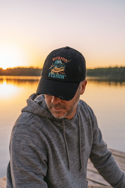 Distressed Cotton Twill Cap – Adjustable Fishing Hat with D-Ring Strap