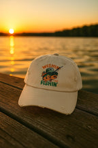 Distressed Cotton Twill Cap – Adjustable Fishing Hat with D-Ring Strap - Just Chilling Inc.