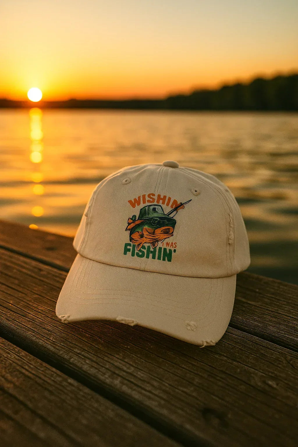Distressed Cotton Twill Cap – Adjustable Fishing Hat with D-Ring Strap - Just Chilling Inc.