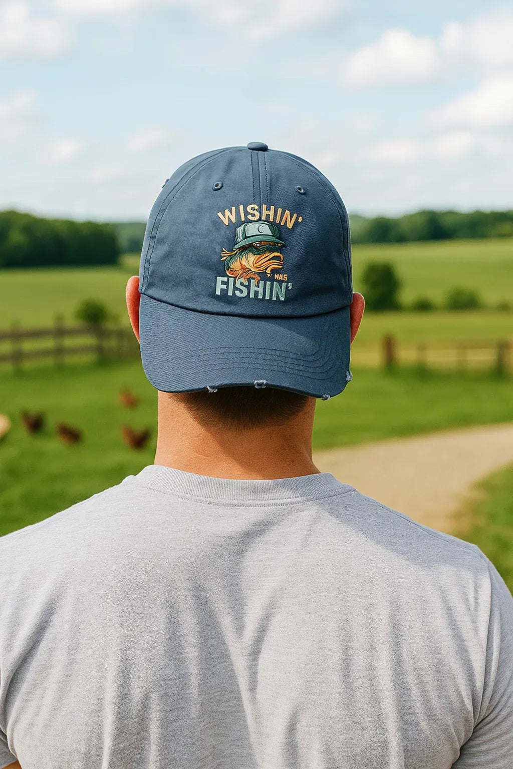 Distressed Cotton Twill Cap – Adjustable Fishing Hat with D-Ring Strap - Just Chilling Inc.