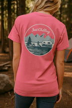 Girl Dog Camper Shirt - Unisex Cotton Tee | Comfortable Classic Fit Crew Neck - Just Chilling Inc.