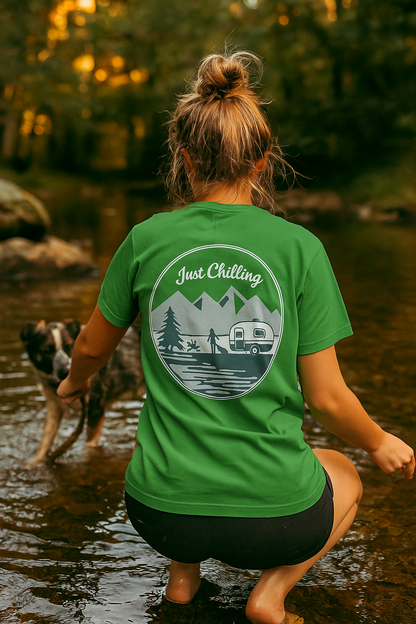 Girl Dog Camper Shirt - Unisex Cotton Tee | Comfortable Classic Fit Crew Neck